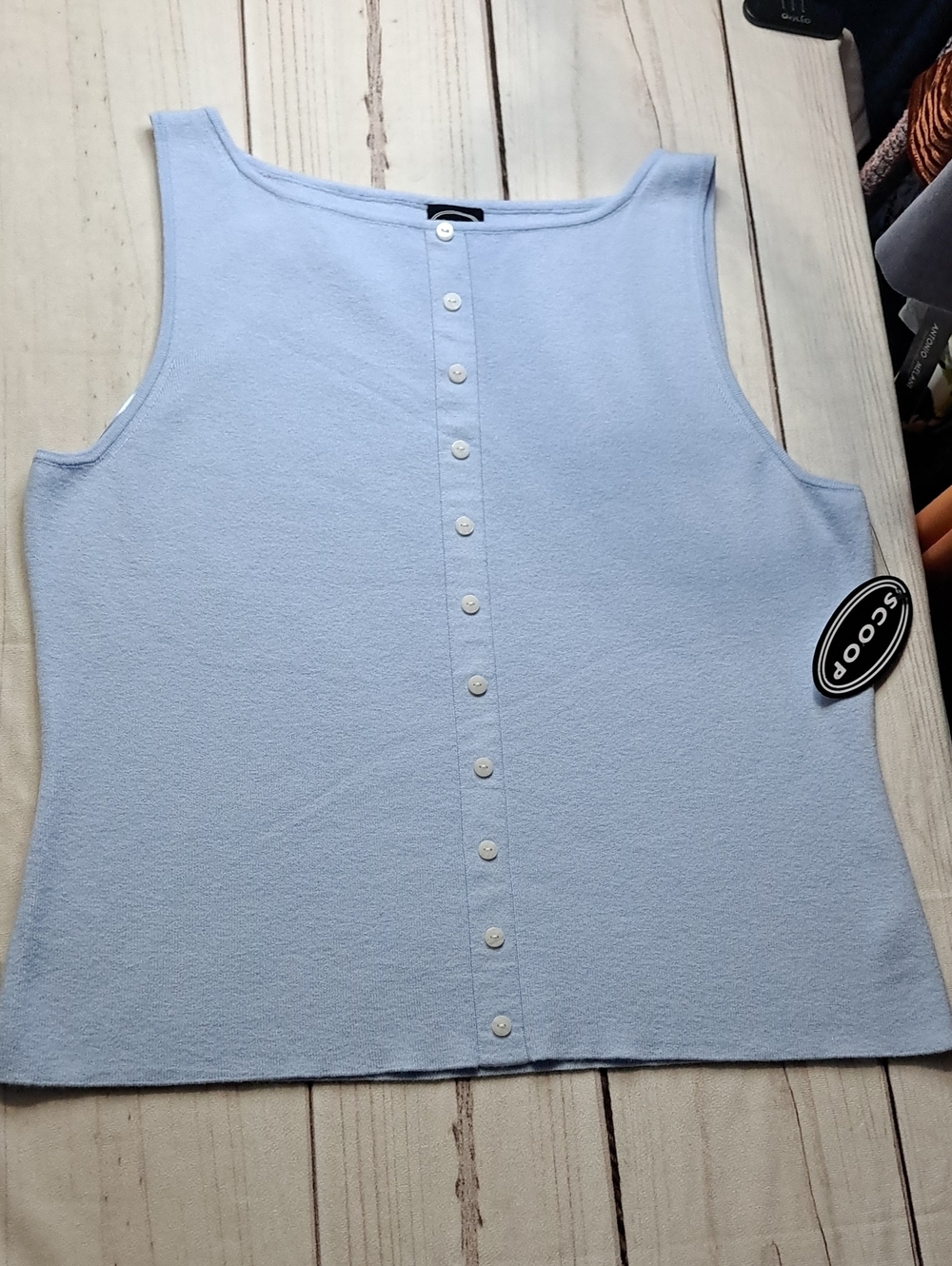 Scoop Light Blue Button Accent Knit Sleeveless Top XXL Size 20